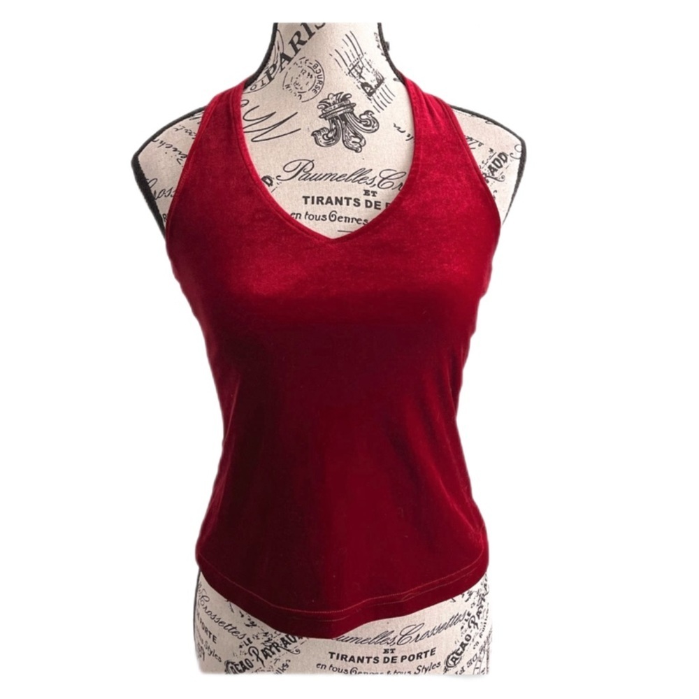 Accomplice Vintage 90s Y2K Deep Red Velvet Halter Top Grunge Vamp Goth
